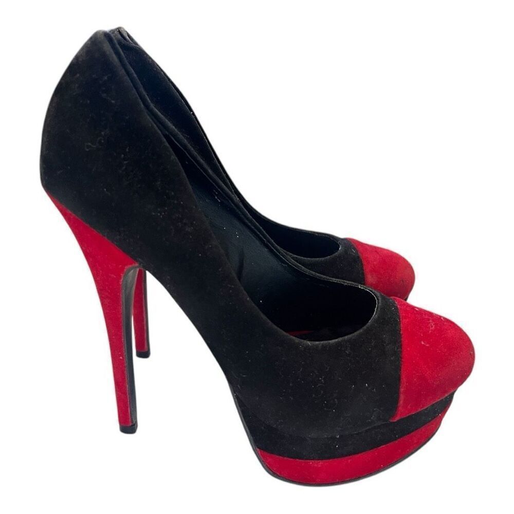 Liliana Size 8 Faux Suede Pump Platform Heels Black Red Sexy Cocktail Pinup Glam